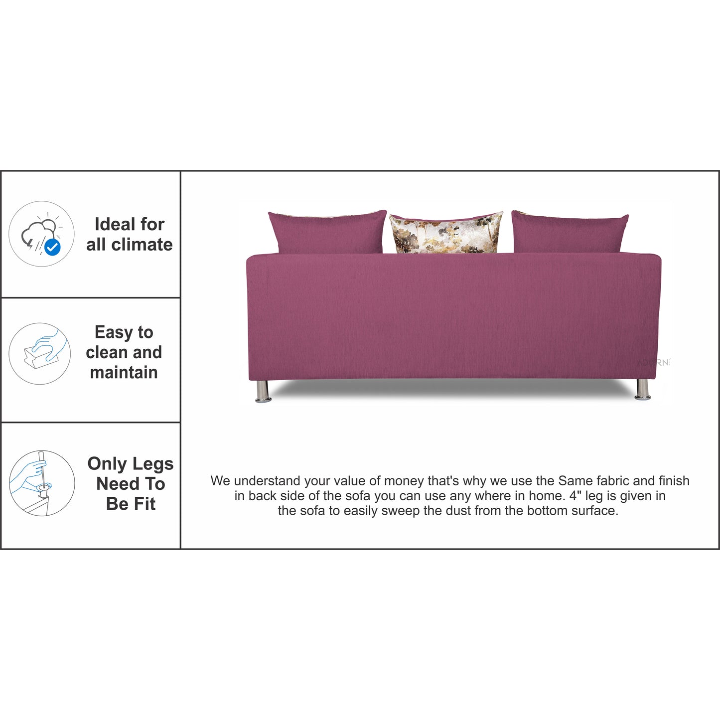 Adorn India Sal Alita 3-1-1 Compact 5 Seater Sofa Set (Light Purple)