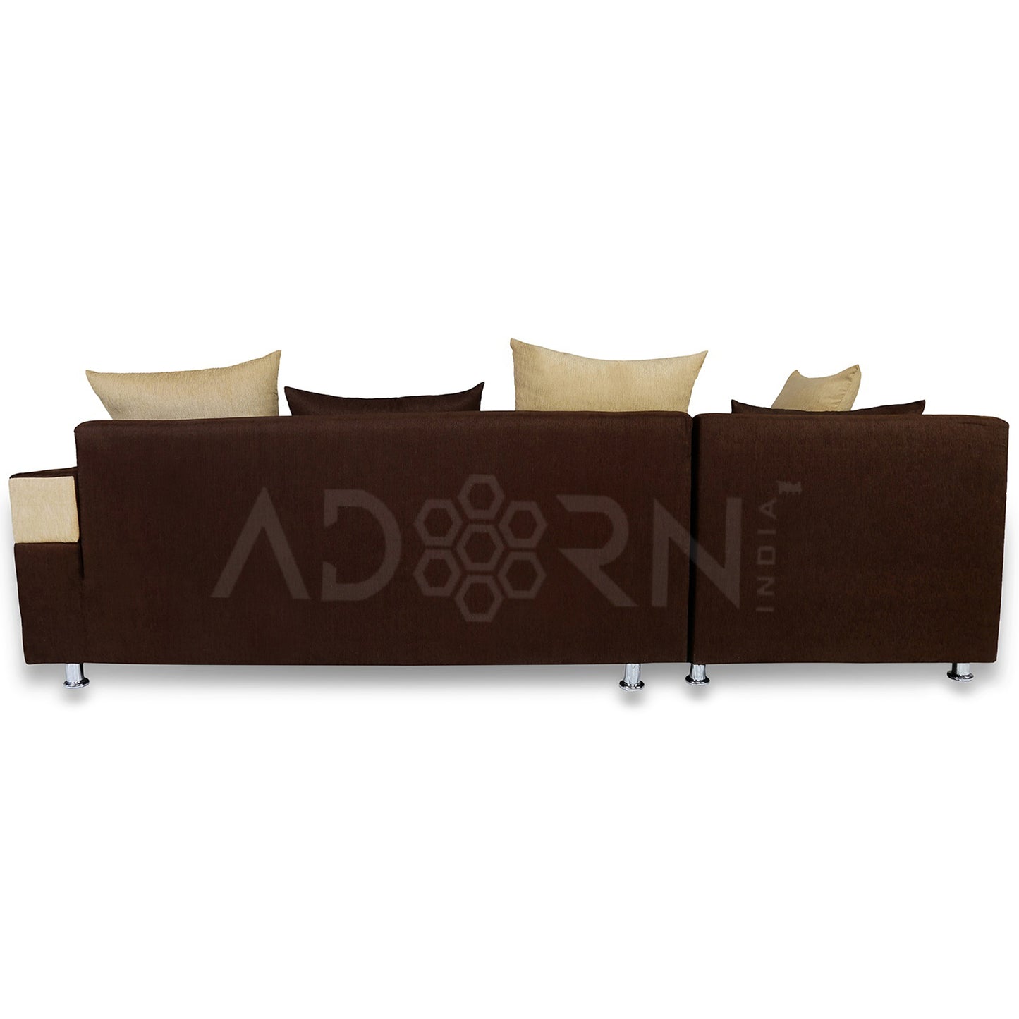 Adorn India Adillac 5 Seater Corner Sofa(Left Side Handle)(Brown & Beige), Wood, Foam