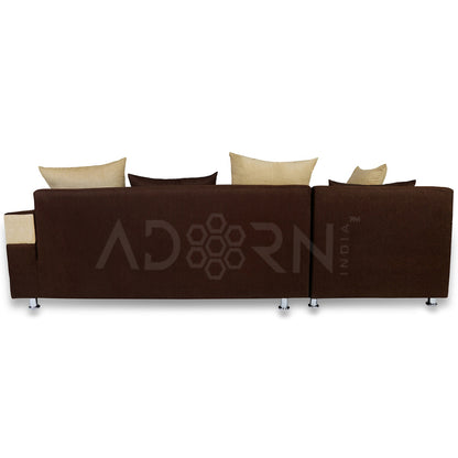 Adorn India Adillac 5 Seater Corner Sofa(Left Side Handle)(Brown & Beige), Wood, Foam