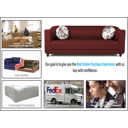 Adorn India Brisco 3 Seater Sofa (Maroon), Wood, Foam