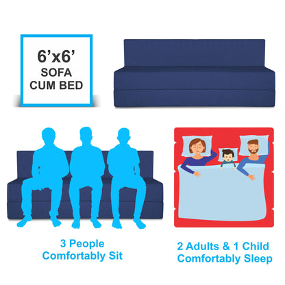 Adorn India Easy Treno 3 Seater Sofa Cum Bed Sit & Sleep Perfect for Guest, Colour Blue, 6'x6'