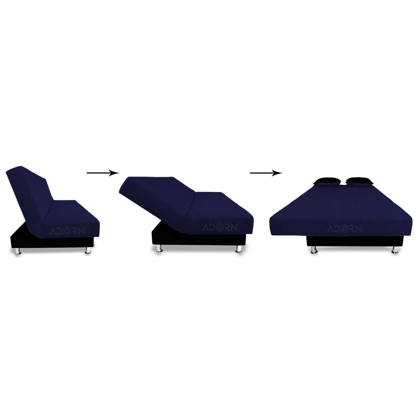 Adorn India Alyssum 3 Seater Sofa Cumbed (Navy Blue & Black)