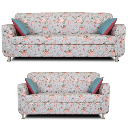Adorn India Roselyn Digital Print 3+2 5 Seater Sofa Set (Blue)