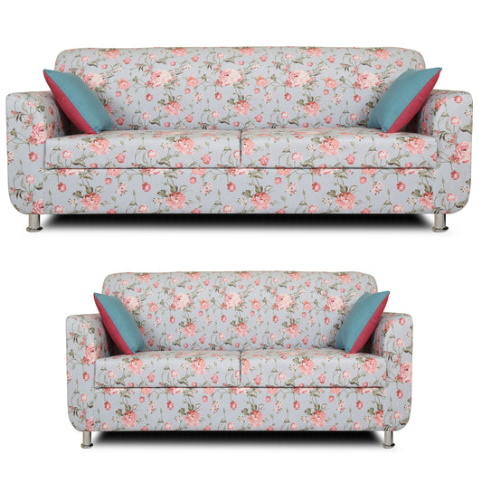 Adorn India Roselyn Digital Print 3+2 5 Seater Sofa Set (Blue)