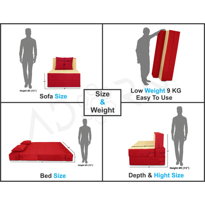 Adorn India Easy 2 Seater Sofa Cum Bed 3x6 (Red & Beige) (1 Year Warranty)