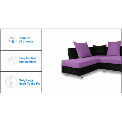 Adorn India Adillac 6 Seater Corner Sofa(Left Side Handle)(Light Purple & Black)