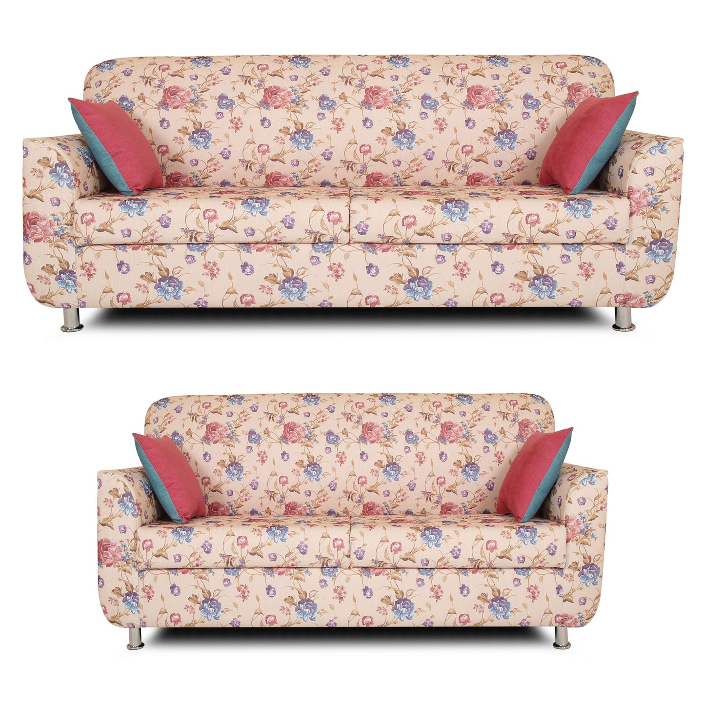 Adorn India Roselyn Digital Print 3+2 5 Seater Sofa Set (Beige)