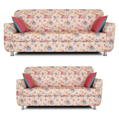 Adorn India Roselyn Digital Print 3+2 5 Seater Sofa Set (Beige)