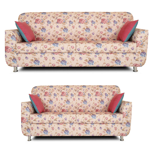 Adorn India Roselyn Digital Print 3+2 5 Seater Sofa Set (Beige)