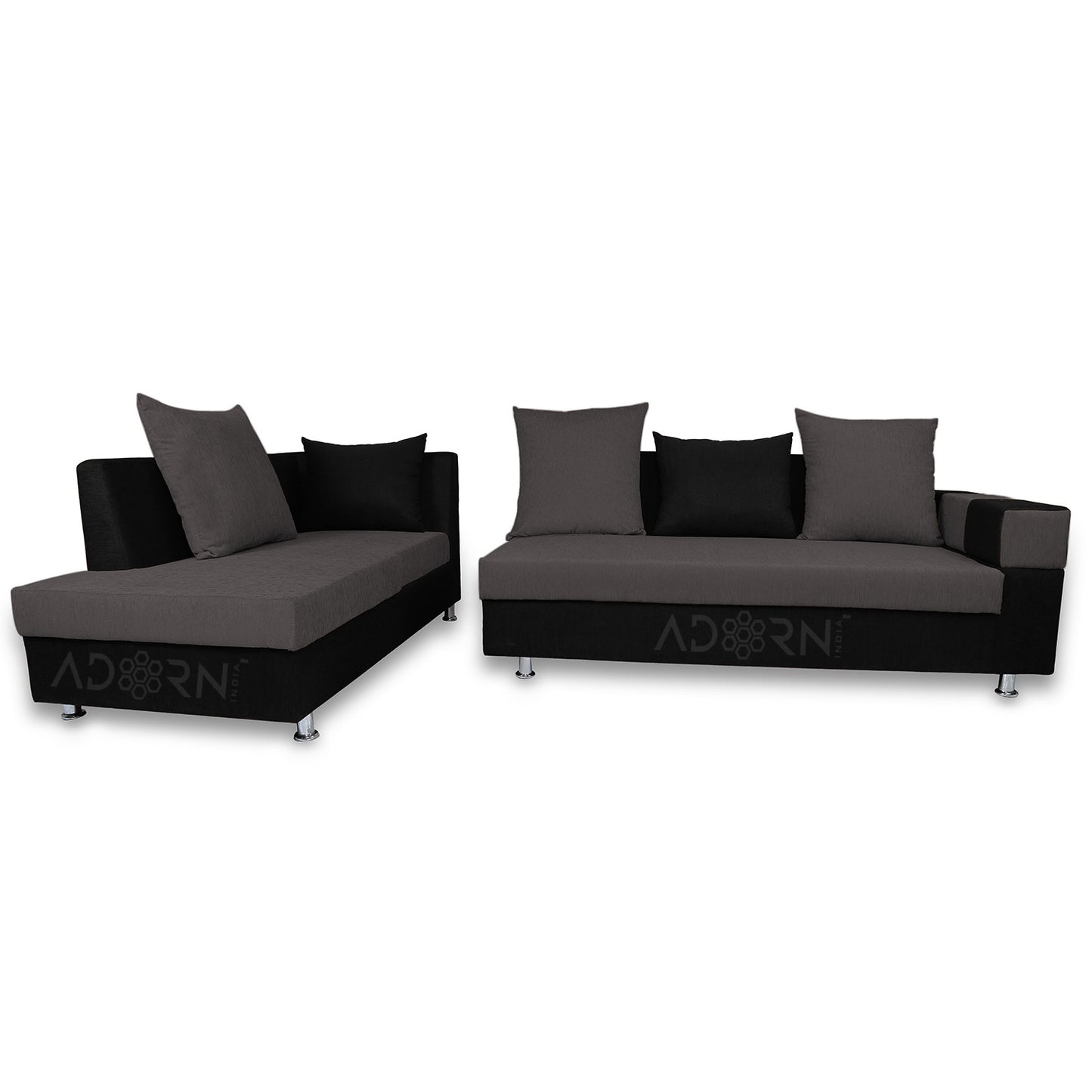 Adorn India Adillac 5 Seater Corner Sofa(Left Side Handle)(Grey & Black)