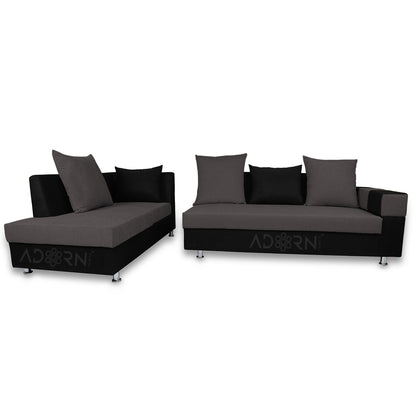 Adorn India Adillac 5 Seater Corner Sofa(Left Side Handle)(Grey & Black)