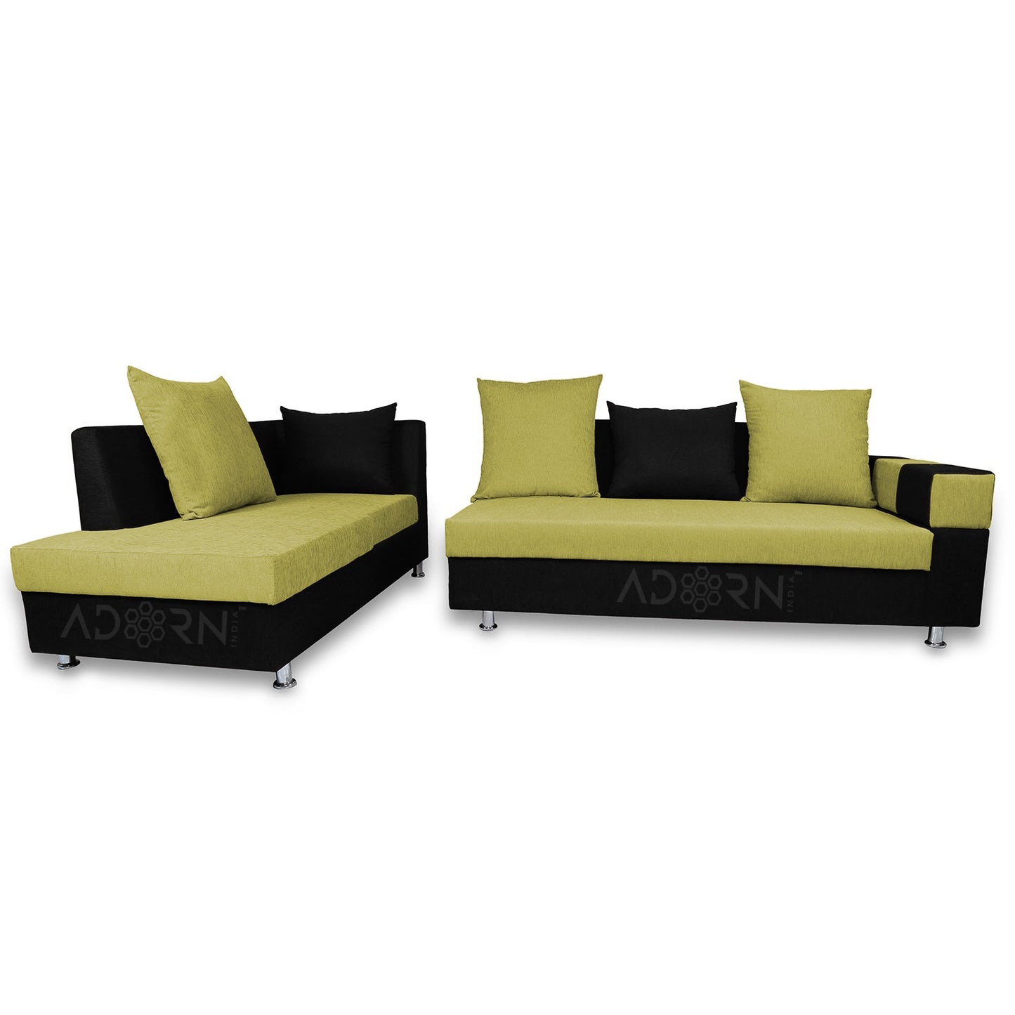 Adorn India Adillac 5 Seater Corner Sofa(Left Side Handle)(Green & Black)