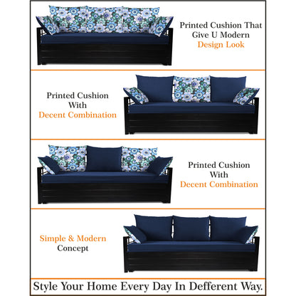 Adorn India Polar Black Metal Three Seater Sofa Cum Bed with Storage (6 x 5) (Blue)