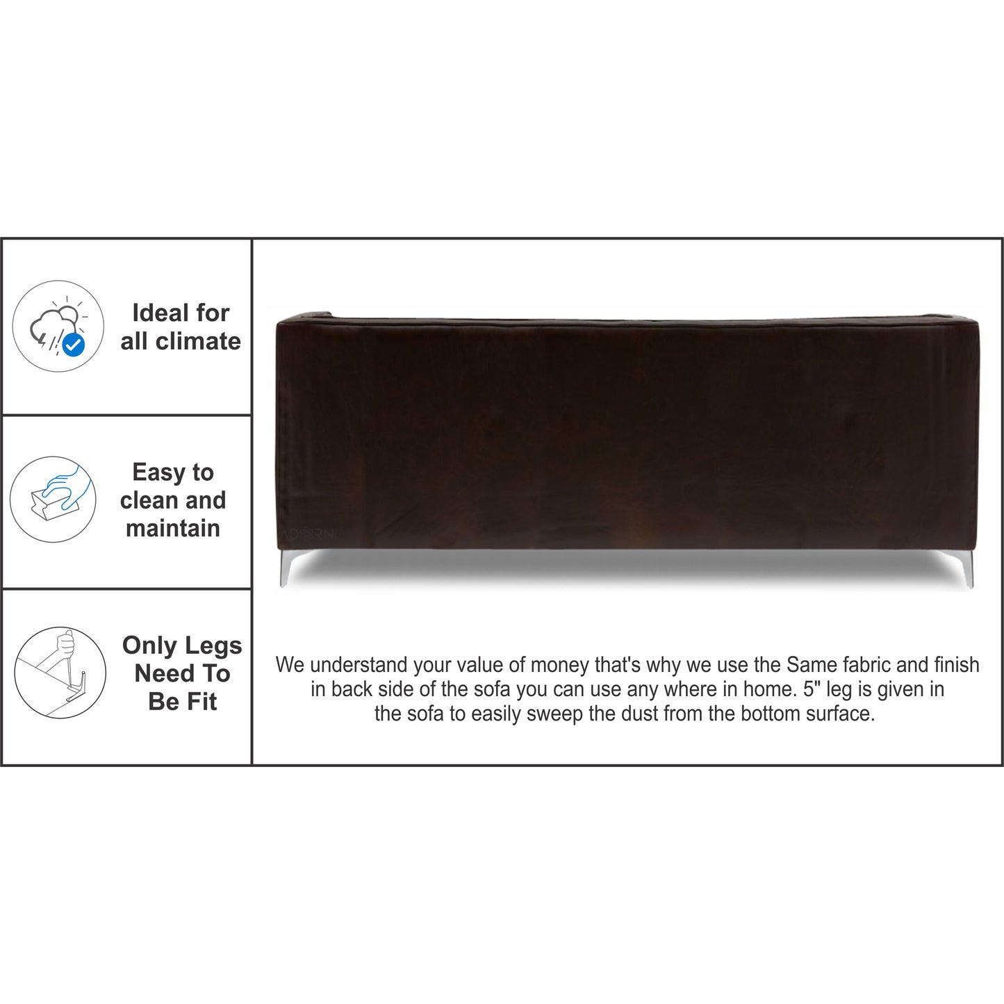 Adorn India Exclusive Cosmos Leatherette Three Seater Sofa (Brown)