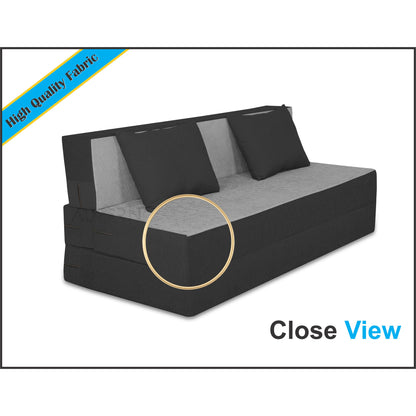 Adorn India Easy 3 Seater Sofa Cum Bed (Black & Grey) (5x6) (3 Year Warranty)