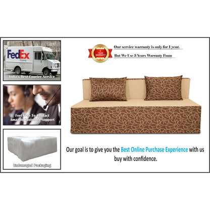Adorn India Easy Three Seater Sofa Cum Bed Poly Cotton (Brown and Beige) (6 x 6)