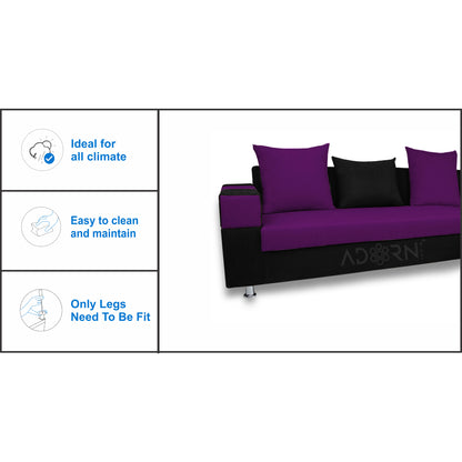 Adorn India Adillac 5 Seater Corner Sofa(Right Side)(Dark Purple & Black), Wood, Foam