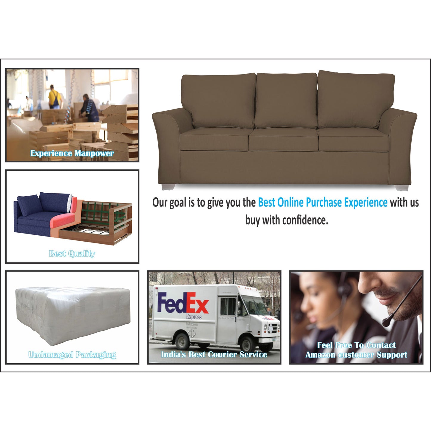Adorn India Alexia 3 Seater Sofa(Camel)