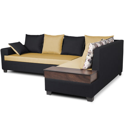 Adorn India Orlando Fabric L Shape 6 seater Sofa  set (Black & Beige)