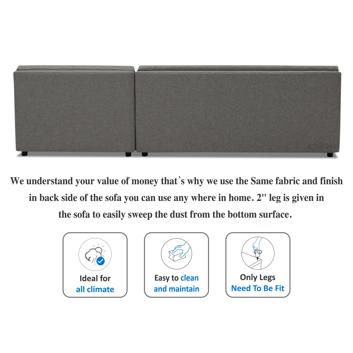 Adorn India Atlas Wood Modular Sofa Set (Light Grey) (3 Year Warranty)