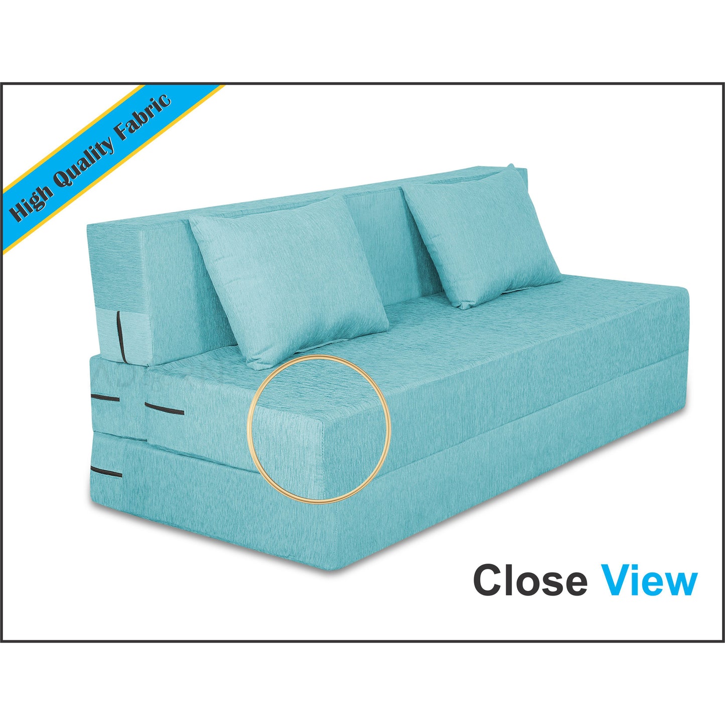 Adorn India Easy Two Seater Sofa Cum Bed Alyn 4'x 6' (Aqua Blue) (1 Year Warranty)