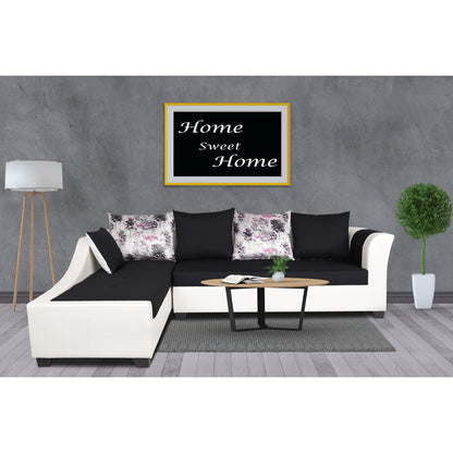 Adorn India Aliana L Shape Leatherette Fabric 6 Seater Sofa Set LHS (Black & White) (3 Year Warranty)