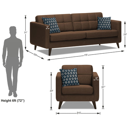 Adorn India Chilly 5 Seater 3-1-1 Fabric Sofa Set (Brown) (3 Year Warranty)