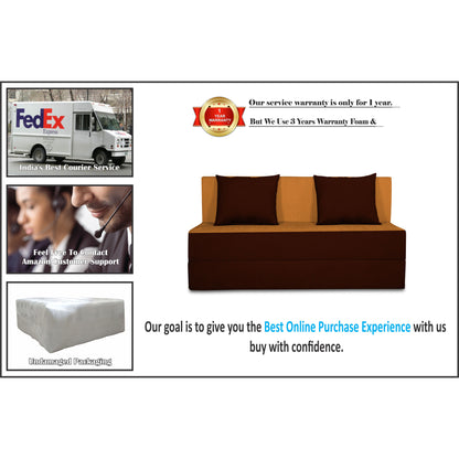 Adorn India Easy 2 Seater Sofa Cum Bed (2 Years Warrenty Quality Foam)-Perfect for Seat & Sleep Washeble Polyster Fabric Cover (Camel & Brown) 4'x6'.Pillows Free (1 Year Warranty)