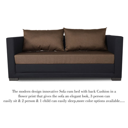 Adorn India Exclusive Two Tone Straight Line Three Seater Sofa Cum Bed (Camel & Black), Wood, Foam
