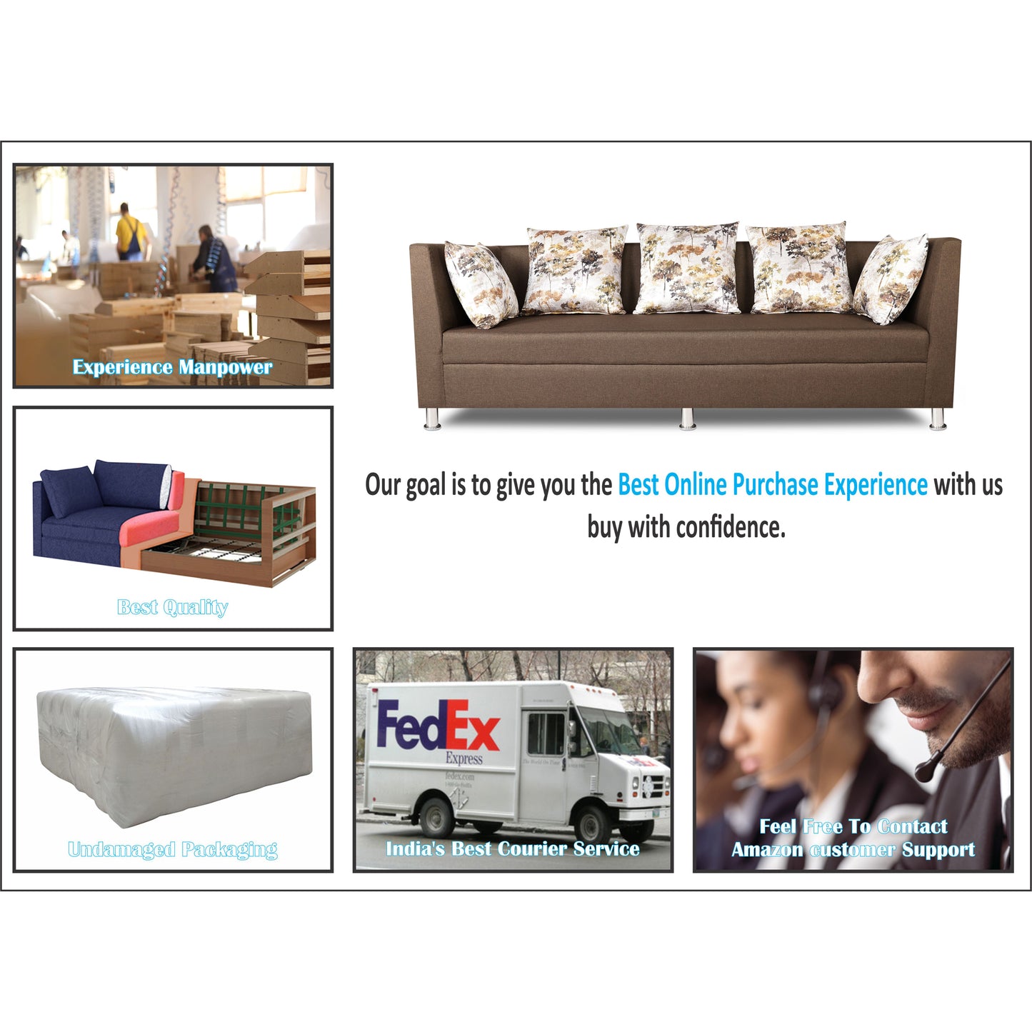 Adorn India Alica Three Seater Sofa (Camel)