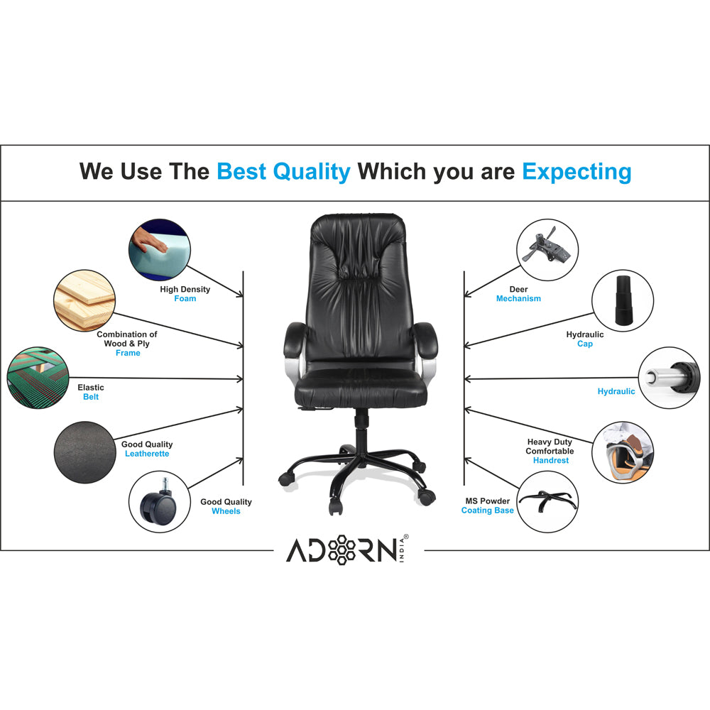 Adorn India Jorden,High-Back Leatherette Executive Office Ergonomic Chair (Black)