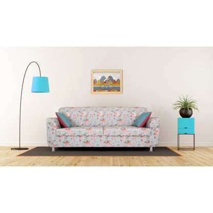 Adorn India Roselyn 3 Seater Sofa Digitel Print (Blue)