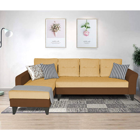Adorn India Maddox Plain Two Tone L Shape 6 Seater Sofa Set LHS (Brown & Beige) (3 Year Warranty)