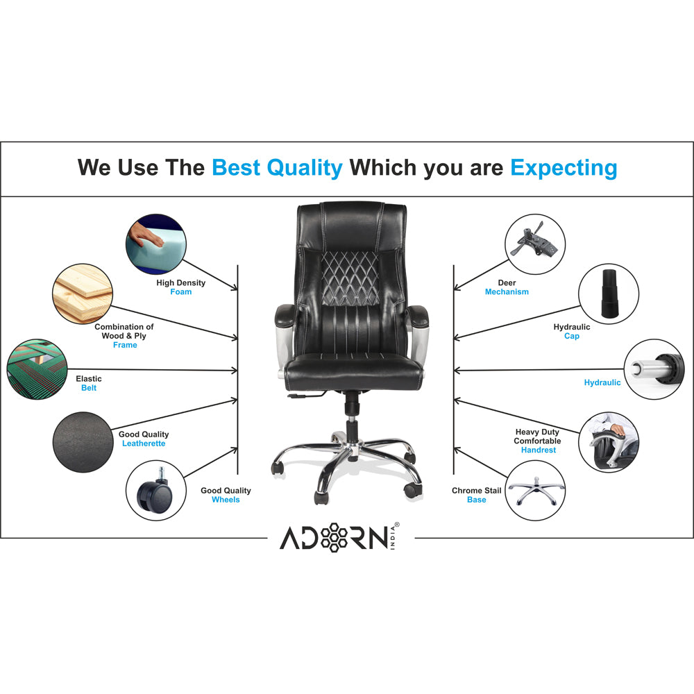 Adorn India Oxford,High-Back Leatherette Executive Office Ergonomic Chair (Black)
