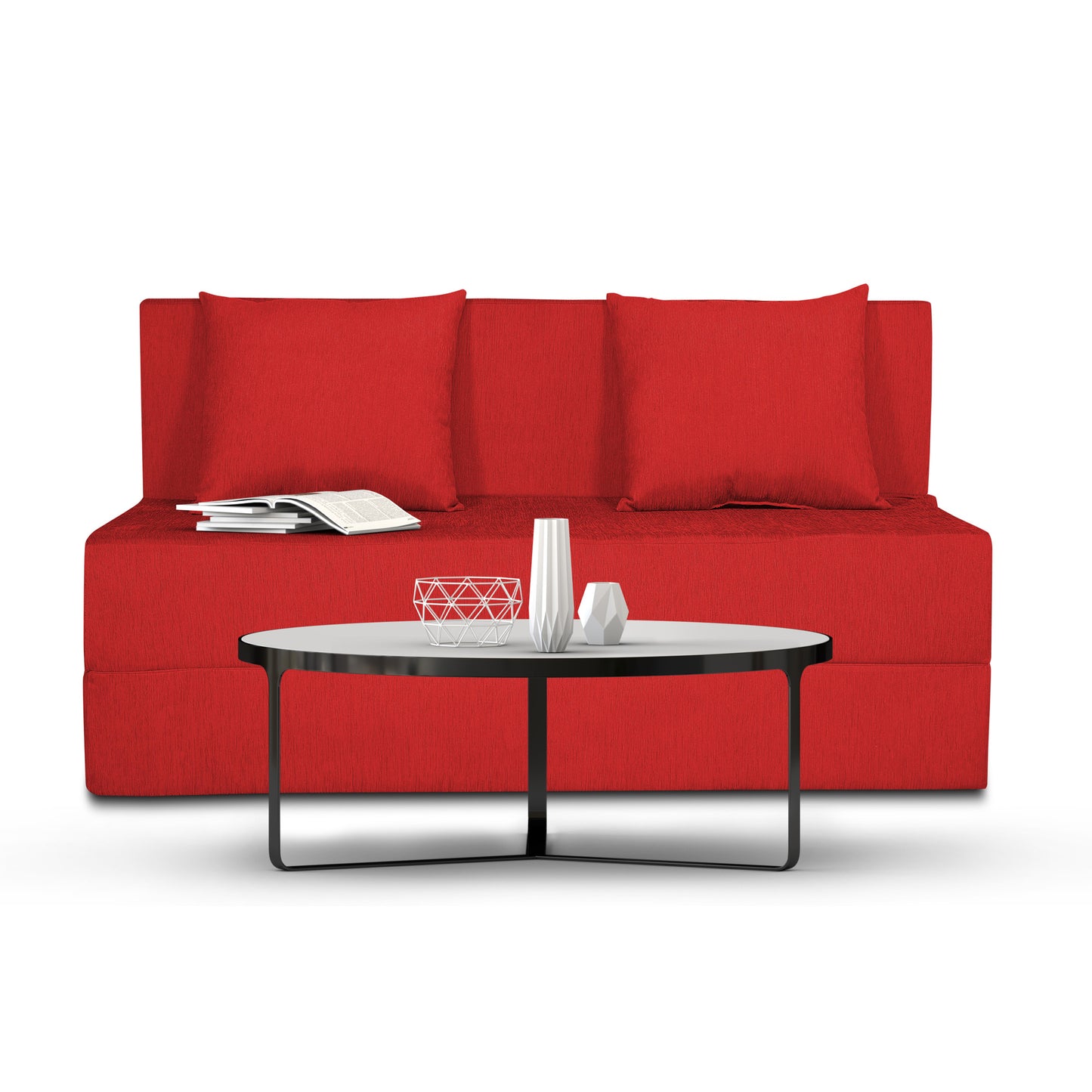 Adorn India Easy 2 Seater Sofa Cum Bed Alyn 4'x 6' (Red) (1 Year Warranty)