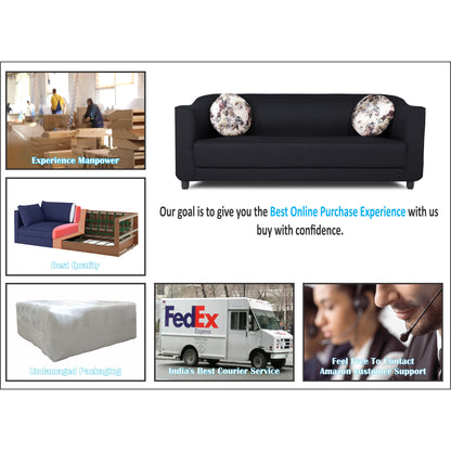 Adorn India Brisco 3 Seater Sofa (Black), Wood, Foam