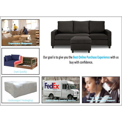 Adorn India Daffodil Three Seater Modular Sofa (Grey), Wood, Foam