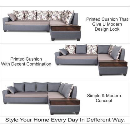 Adorn India Orlando Fabric L Shape Sofa (Dark Grey & Light Gery)