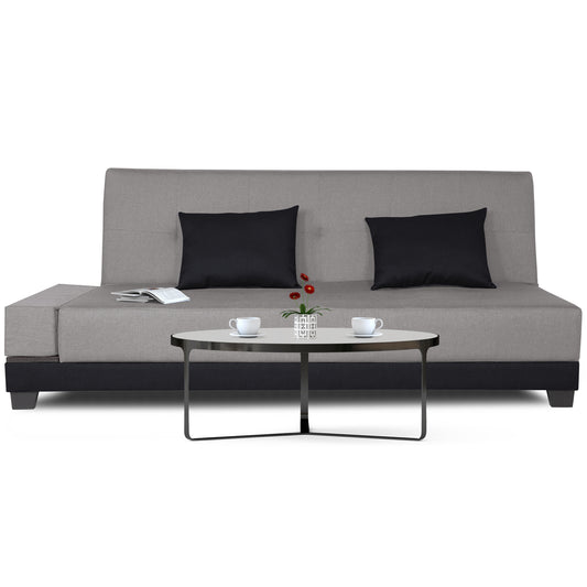 Adorn India Exclusive Two Tone Blake Three Seater Sofa Cum Bed (Light Grey & Black), Wood, Foam