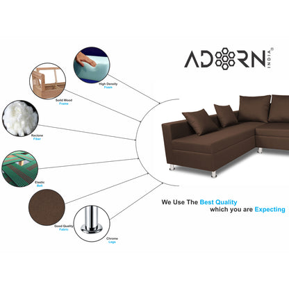 Adorn India Straight Line L Shape 5 Seater Sofa Set Left Side Handle(Brown)