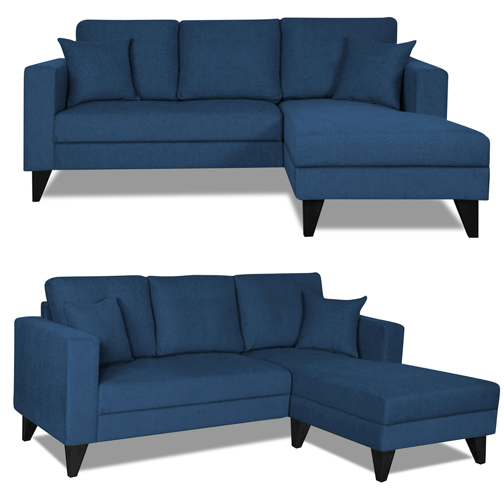 Adorn India Martin L Shape Right Hand Side Sofa Set Plain (Blue) 4 Seater (3 Year Warranty)