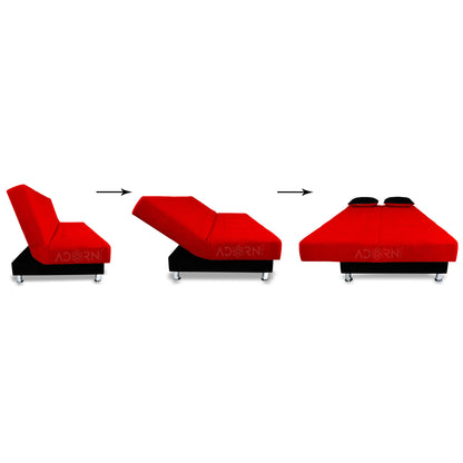 Adorn India Alyssum 3 Seater Sofa Cum bed (Red & Black)