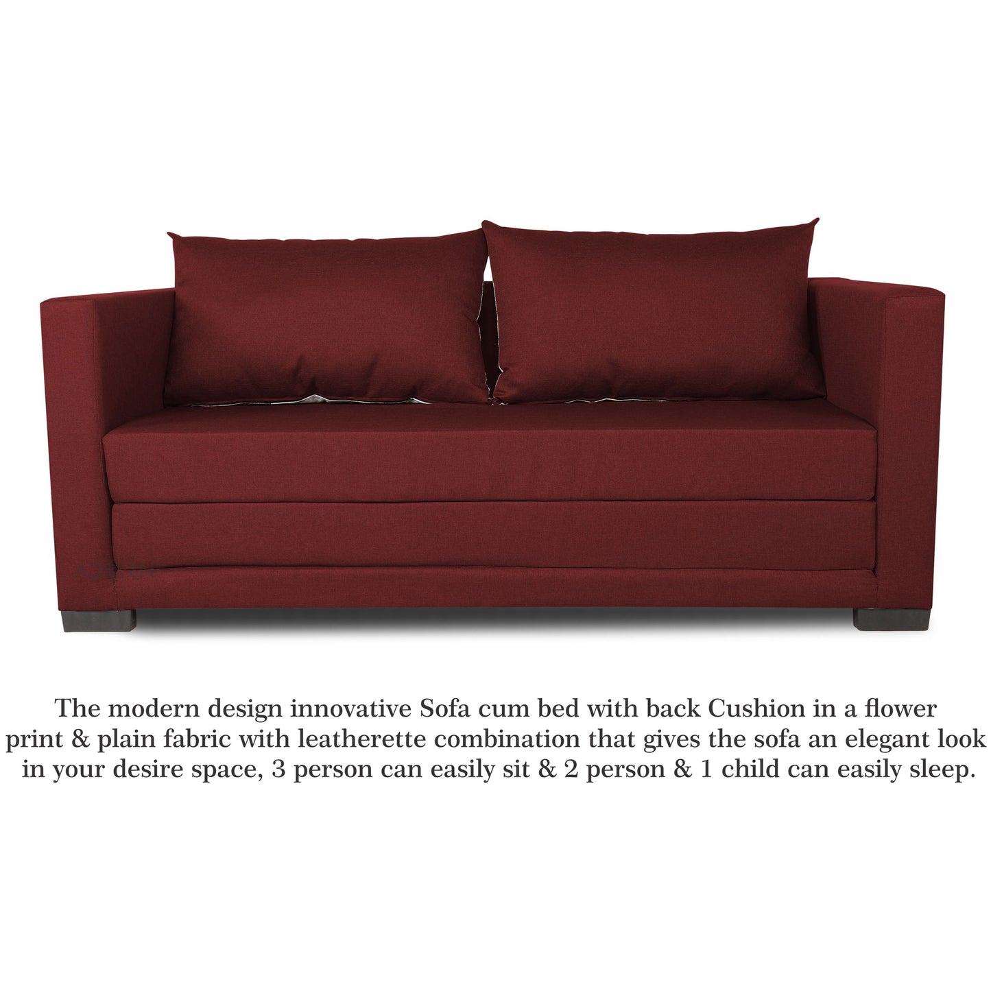 Adorn India Straight line 3 Seater Sofa Cum Bed (Maroon), Wood, Foam