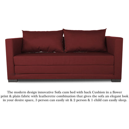 Adorn India Straight line 3 Seater Sofa Cum Bed (Maroon), Wood, Foam