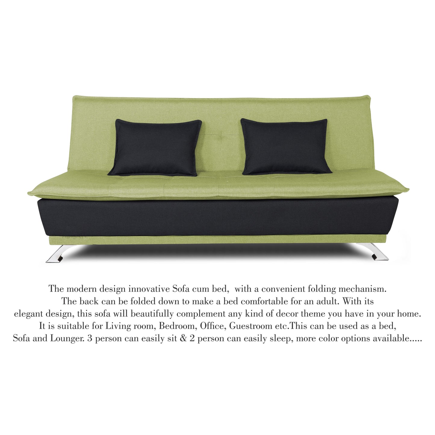 Adorn India Exclusive Two Tone Arden 4 Seater Sofa Cum Bed 4 x 6 (Green & Black) (3 Year Warranty)