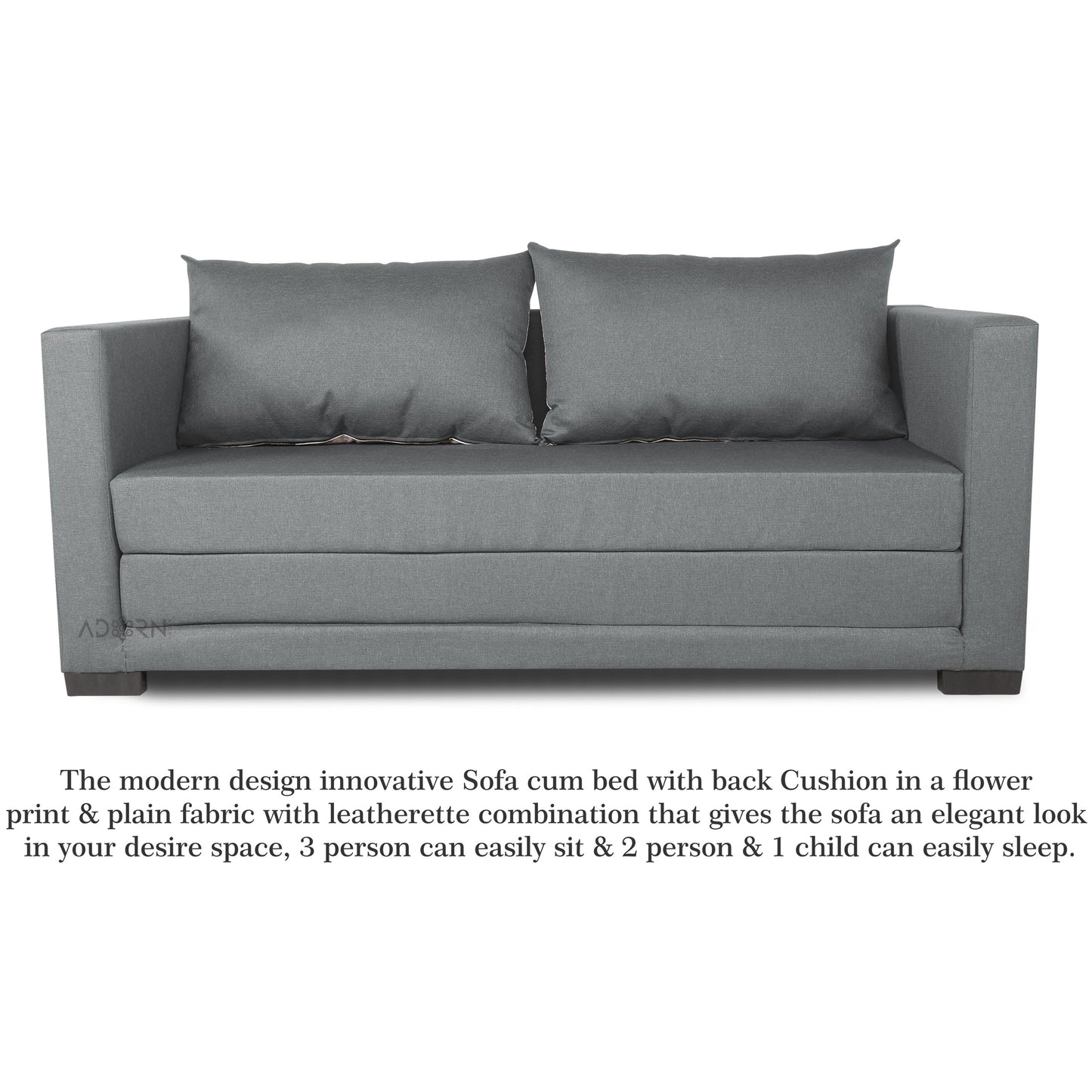 Adorn India Straight line 3 Seater Sofa Cum Bed (Light Grey), Wood, Foam