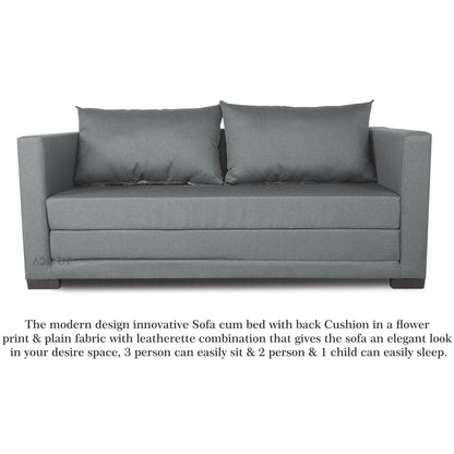 Adorn India Straight line 3 Seater Sofa Cum Bed (Light Grey), Wood, Foam