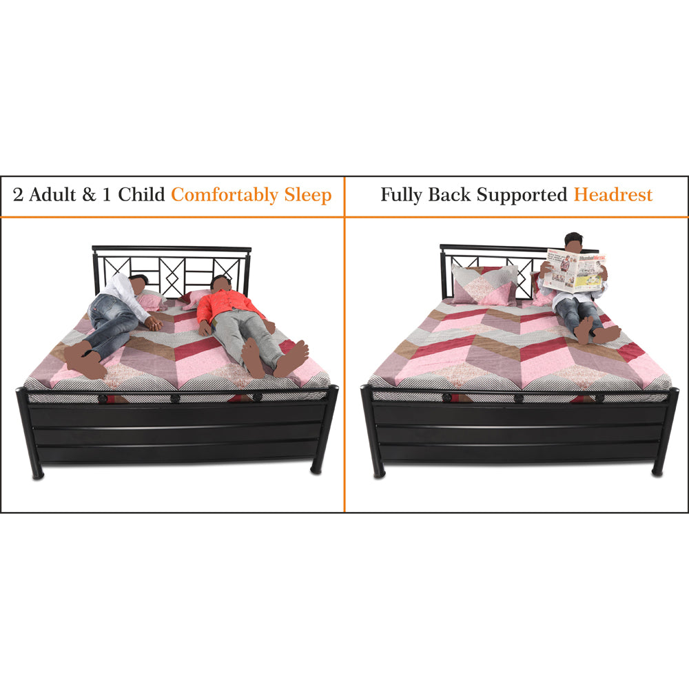 Adorn India Metal Box Spring Queen Bed with Storage-(Matte_Black)