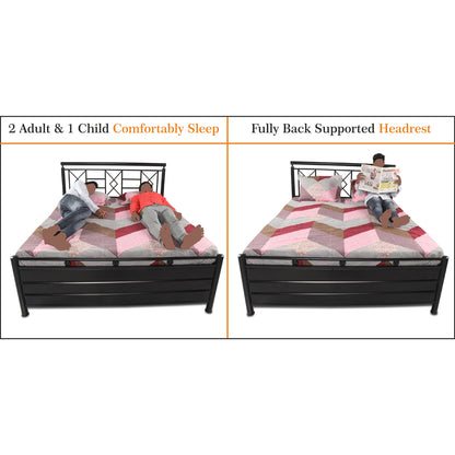 Adorn India Metal Box Spring Queen Bed with Storage-(Matte_Black)