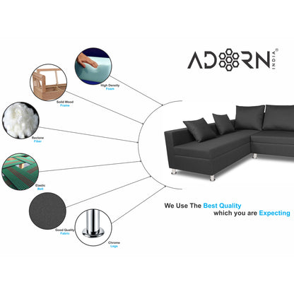 Adorn India Straight Line L Shape 5 Seater Sofa Set Left Side Handle (Dark Grey)